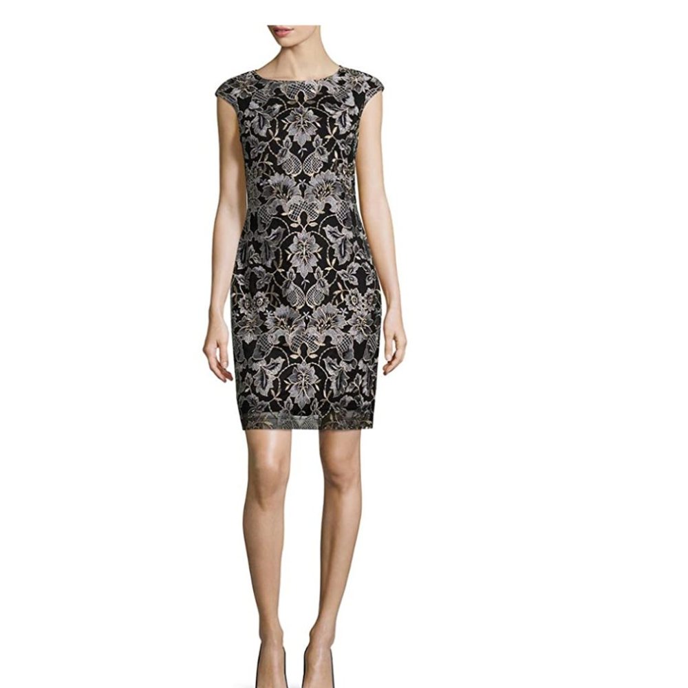 Donna Ricco Women's Metallic Embroidered Sheath dress size 2